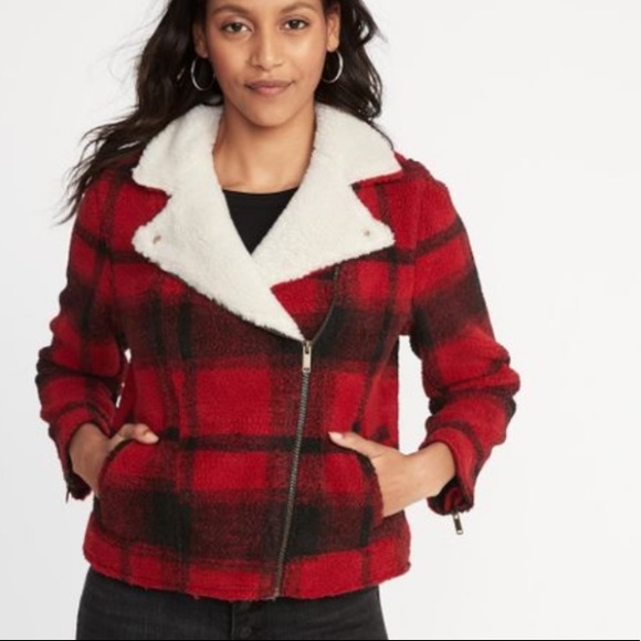 Old Navy Jackets & Blazers - Old Navy Buffalo Plaid Sherpa Moto Jacket
